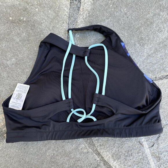 Athleta Freestyle Bikini Top Medium Purple Camo High Neck Swim Strappy Back - Picture 2 of 5